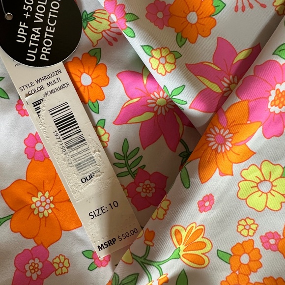 Nicole Miller Girl’s Floral Rashguard / Bathing Suit Top in Neon, Size 10 - Picture 4 of 5